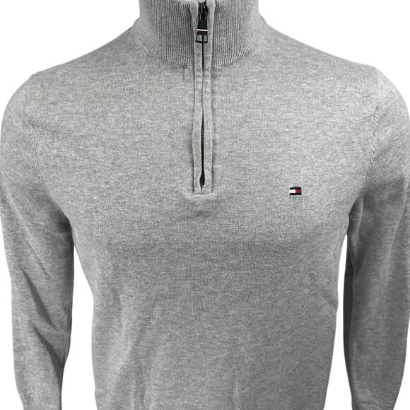Tommy Hilfiger Men's Gray Long Sleeve 1/4 Zip High Neck Sweater Sweatshirt Top M - Picture 3 of 5